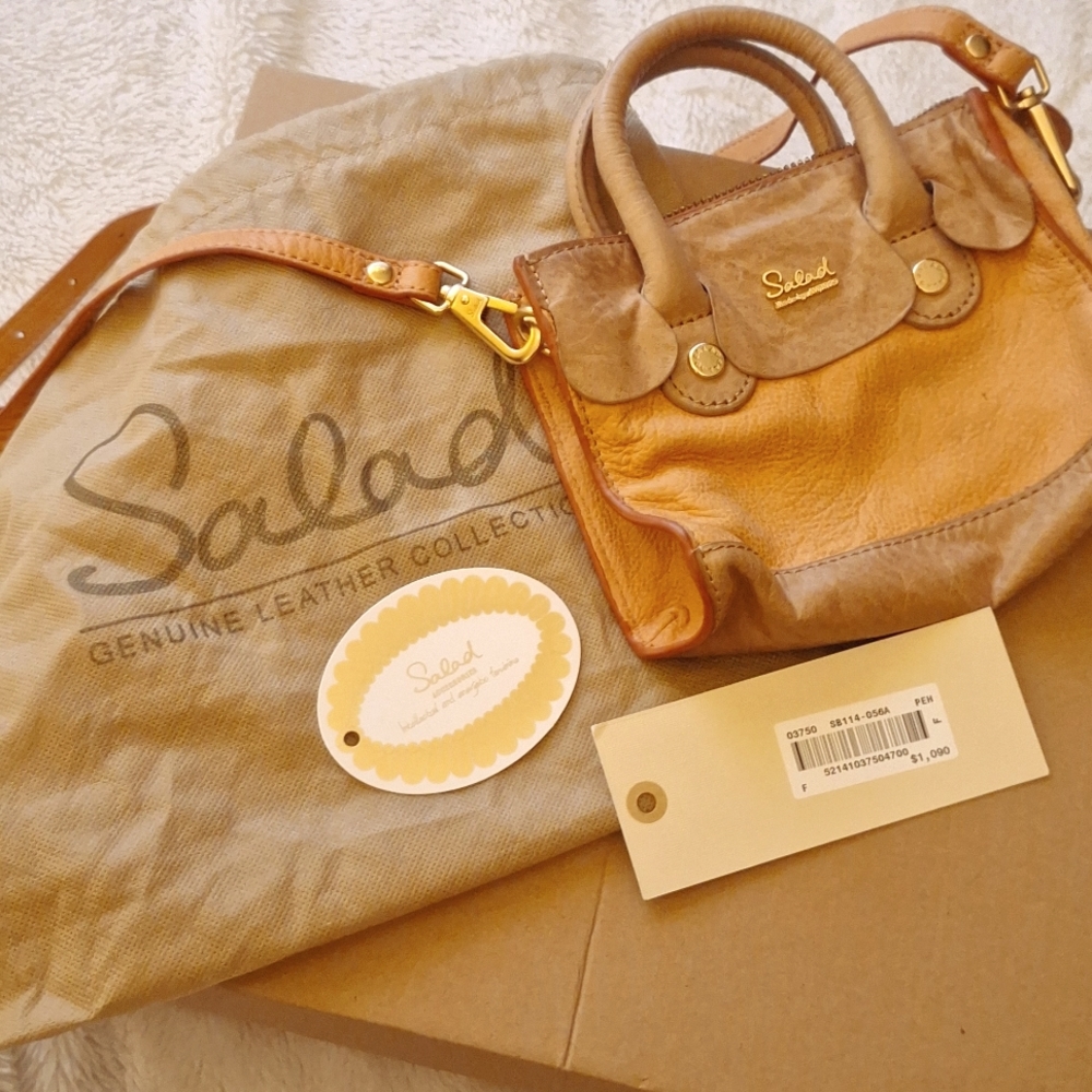 Luxury Salad Mini Peach & Tan Purse NWT